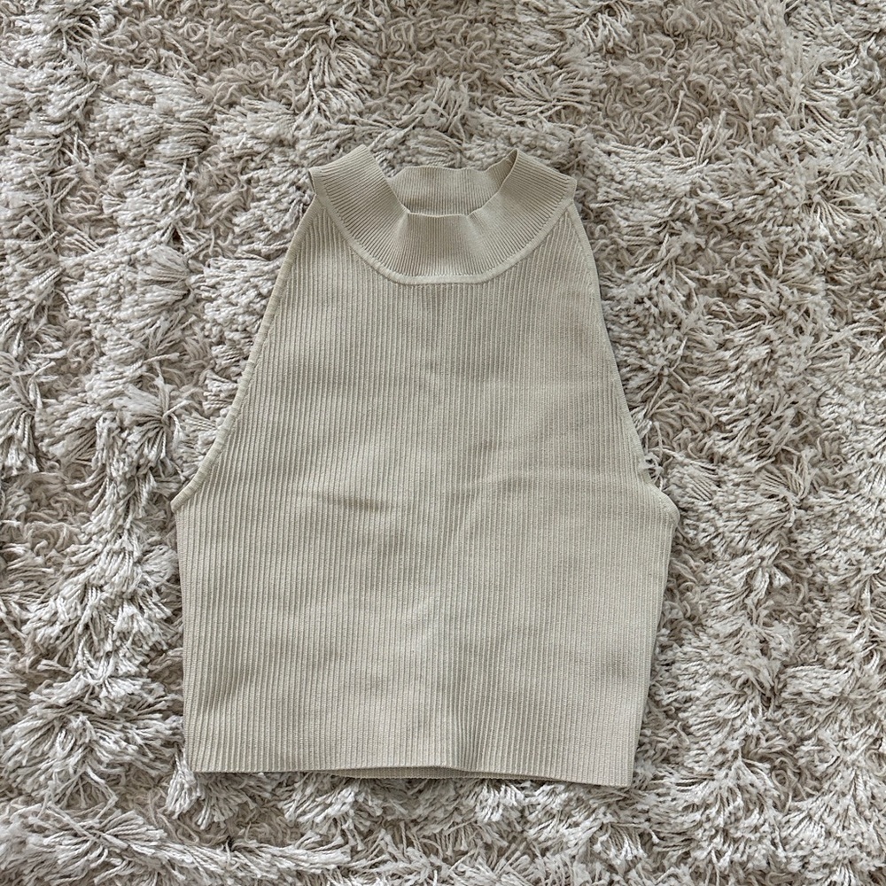 Babaton Sleeveless Ribbed Mock Neck Top - Cream